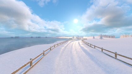 雪景色　3DCG レンダリング