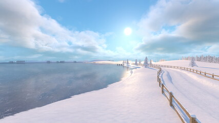 雪景色　3DCG レンダリング