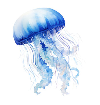 a blue and white jellyfish isolated