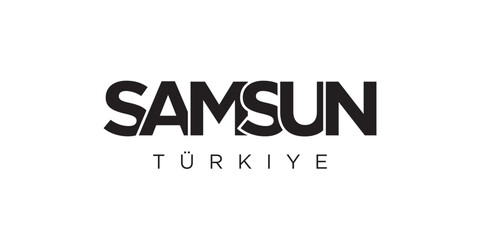 Samsun in the Turkey emblem. The design features a geometric style, vector illustration with bold typography in a modern font. The graphic slogan lettering.