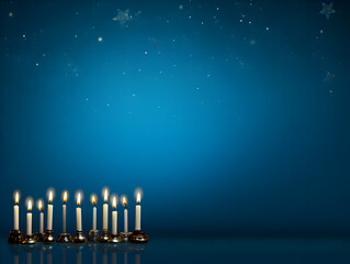 Religion image blue background of candles for jewish Hanukkah celebration