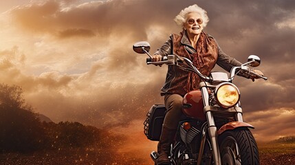 Fototapeta na wymiar Senior woman on motorbike
