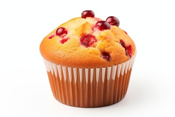 Tasty cranberry orrange muffin on white background