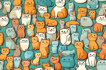 Naklejka premium adorable cartoon cats seamless texture backdrop