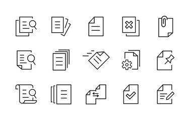 page paper icon set Clipboard document, File Brochure, Flyer leaflet, catalogue, booklet, magazine, letterhead, Contact, Checklist, Petition line icons, editable stroke isolated on white, linear