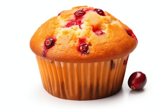 Tasty cranberry orrange muffin on white background