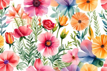 seamless pattern with flowers, water color 