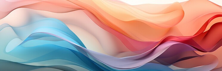 Obraz premium Abstract background of wavy lines, pastel shades of the rainbow, banner with space for text, Concept: mixing paint shades 