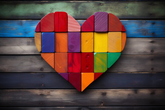 Vivid heart on wooden background - Powered by Adobe
