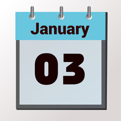 vector calendar page with date January 3, light colors