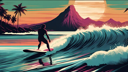 Vintage psychodelic Hawaii surf - obrazy, fototapety, plakaty