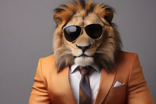 lion wearing glasses and a suit