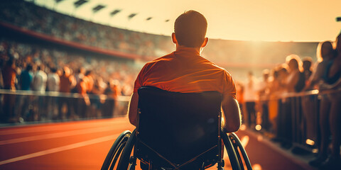 Disabled athlete at a sports competition in a wheelchair. ai generative - obrazy, fototapety, plakaty