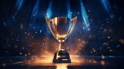 golden trophy or winner cup. on a blurred background. ai generative