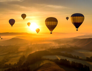 Hot air balloons at sunrise or sunset