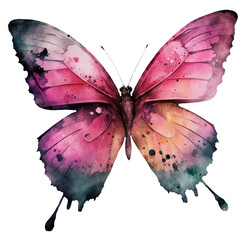 Watercolor illustration of a pink butterfly . Ai generated. Transparent background, png.