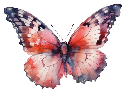 Watercolor illustration of a pink butterfly . Ai generated. Transparent background, png.