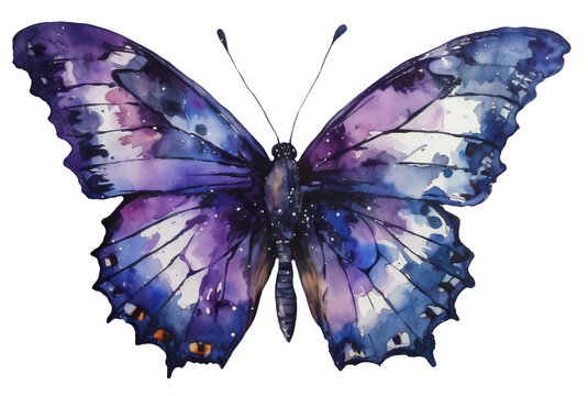 Watercolor illustration of an purple butterfly . Ai generated. Transparent background, png.