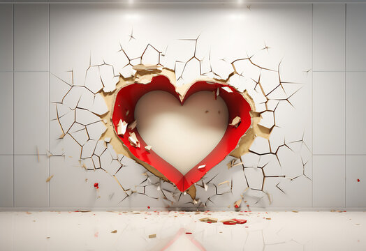 Image of a red golden heart on cracked plaster