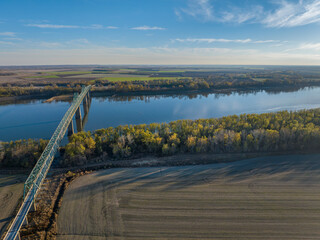 old truss bridge over the MIssissippi River below Cairo, Illinois, November aerial view