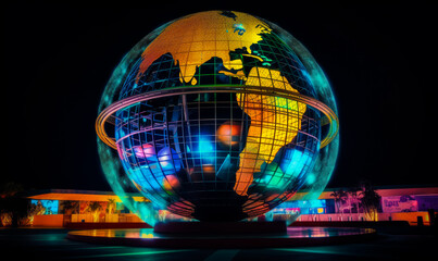 The Magnificent Illuminated Globe in the Heart of a Majestic Building. A large illuminated globe in the middle of a building