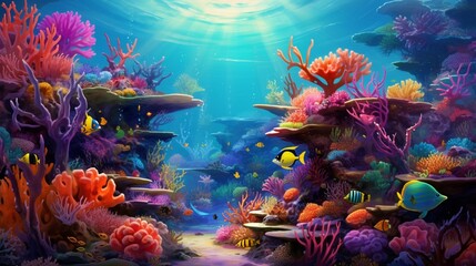 Fototapeta na wymiar A vibrant coral reef teeming with exotic marine life and vibrant underwater colors.