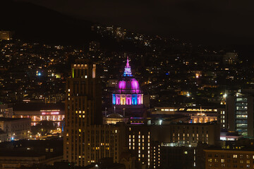 Fototapeta na wymiar San Francisco City Hall by Night from above