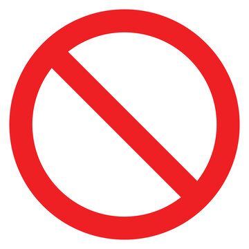 Sign forbidden. Icon symbol ban. Crossed out red circle. Stop entry ang slash line isolated on White background. Mark prohibited. Prohibition, stop, empty NO symbol. Editable vector icon illustration.