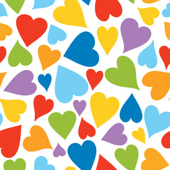 Seamless pattern with colorful hearts. Vector illustration on white background. Valentine pattern. It can be used for wallpapers, cards, wrapping, patterns for clothes and other.