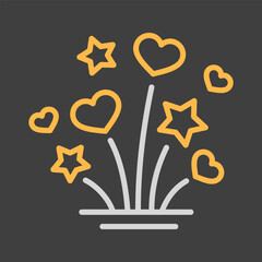 Fireworks explosion splash with stars and hearts