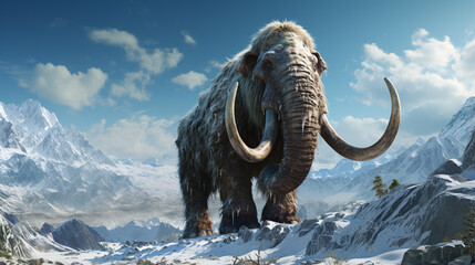 woolly mammoth, prehistoric animal in frozen ice age landscape. generative ai - obrazy, fototapety, plakaty