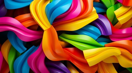 A collection of colorful rubber hair bands, creating a playful and festive background in blue, yellow, and red