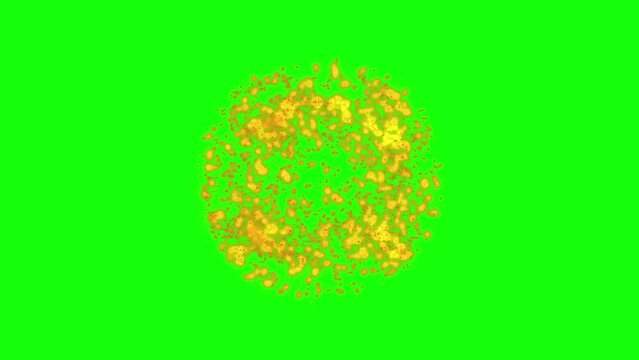 4K Golden snow flakes explosion on a a Black, Green, Blue Background.