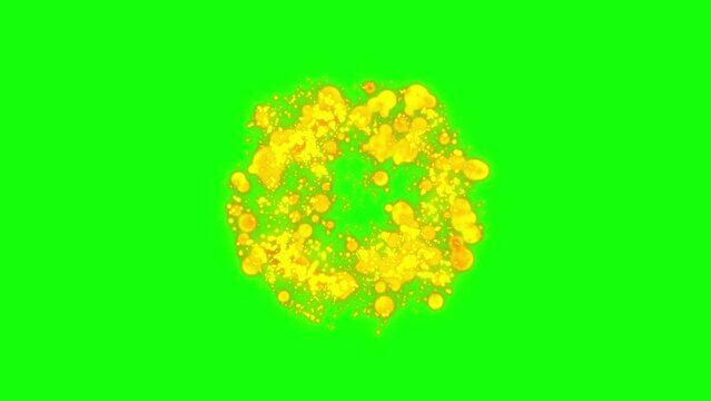 Gold Explosion effect on a a Black, Green, Blue Background.