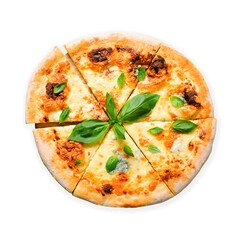 Four Cheese Pizza on Dark Background, Freshly Baked Pizza on White Background