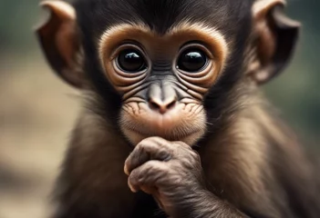 Keuken spatwand met foto close up portrait of a baby monkey © Yves