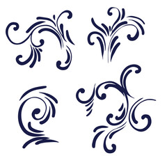 Set flower or ornamental plant. Botanical print of leaves, flowers and curls. A simple natural pattern. Vector illustration on a white background.