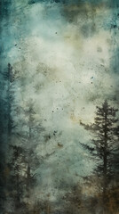 Watercolor with tranquility forest landscape. Poster art.