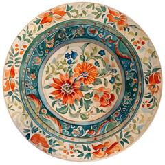 Watercolor illustration of a vintage plate . Ai generated. Transparent background, png.