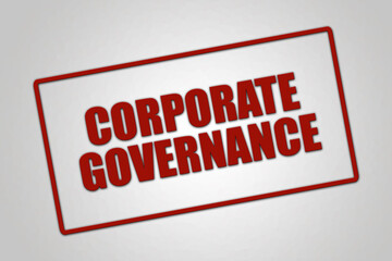 Corporate Governance. A red stamp illustration isolated on light grey background.