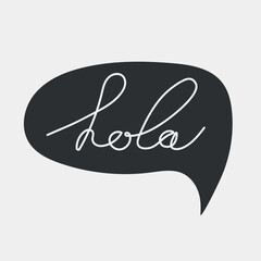 Hola word in speech bubble. Hand drawn lettering. Vector