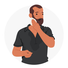 Man Grimaces In Distress, With Beads Of Sweat Forming On His Forehead and Neck, Exhibiting Classic Symptoms