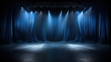 Blue curtain stage theater UHd wallpaper - obrazy, fototapety, plakaty