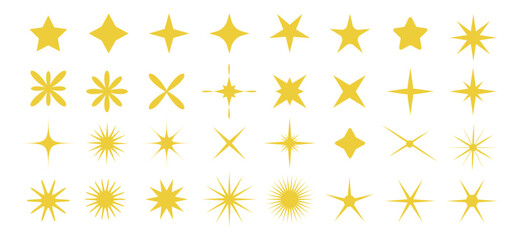 set of yellow stars sparkle icon. Star shapes collection. Modern geometric golden elements