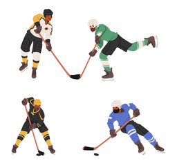 Intense Hockey Players Clash On The Ice, Swift And Skilled, Chasing The Puck With Determination, Vector Illustration