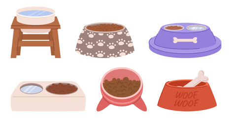 Set Of Vibrant Pet Food Bowls, Each Adorned With Playful Patterns And Colors, Creating Delightful Feeding Station