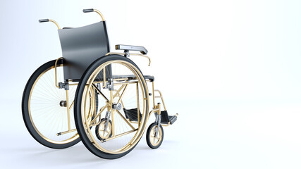 Fototapeta premium 3D render of black whellchair isolated on white background, Hospital Wheelchair