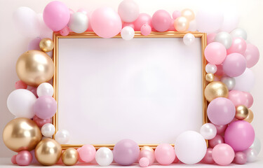 Fototapeta na wymiar Balloon frame arch for birthday baby shower party celebration holiday on white background