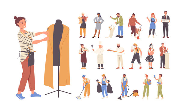 Handee people diverse cartoon characters of different profession isolated set on white background