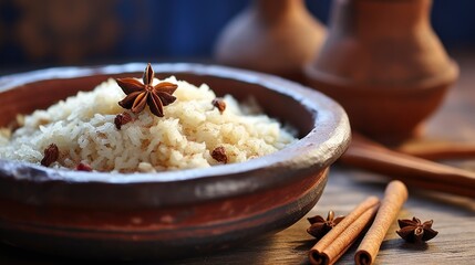 Bowl of tasty semoline porridge with nuts UHD wallpaper